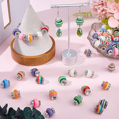 60Pcs Lantern-Shaped Striped Pattern Resin Rhinestone Beads KK-SC0007-83-1