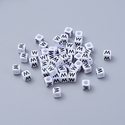 Letter W White Letter Acrylic Cube Beads X-PL37C9308-W-1