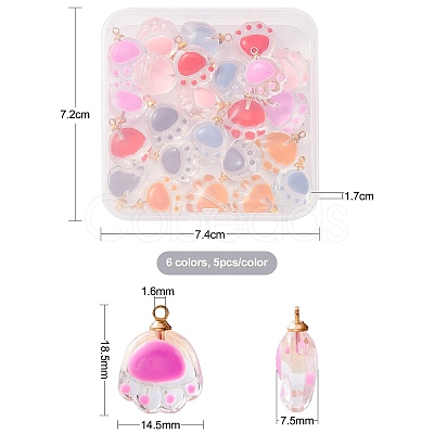 30Pcs 6 Colors Transparent Glass Pendants GLAA-CJ0002-17-1
