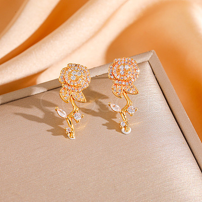 Valentine's Day 304 Stainless Steel & Clear Cubic Zirconia Stud Earrings WGA5FB3-03-1