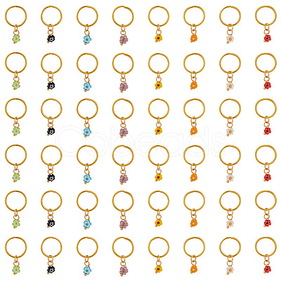 24Pcs 8 Colors Handmade Millefiori Glass & Iron Braiding Hair Pendants Decoration Clips OHAR-AB00009-1