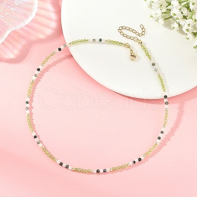 Natural Peridot Faceted Round Beaded Necklaces NJEW-JN06430-01-1