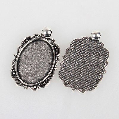 Vintage Tibetan Style Alloy Pendant Cabochon Bezel Settings X-TIBEP-O006-51AS-1