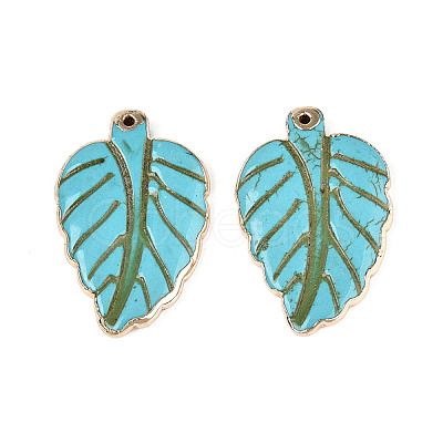 Dyed Synthetic Turquoise Leaf Pendants TURQ-T004-29A-1