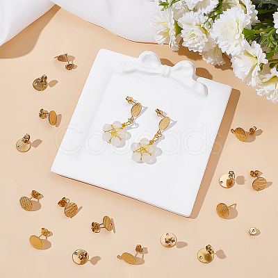 32Pcs 8 Style Ion Plating(IP) 201/304 Stainless Steel Stud Earring Findings STAS-ME0001-39G-1