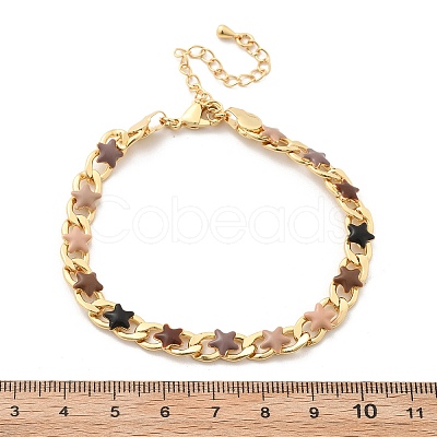 Star Brass Enamel Curb Chain Bracelets for Women BJEW-B125-02G-1