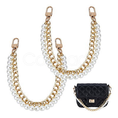 Aluminum & White Plastic Imitation Pearl Double Layer Decorative Purse Chains FIND-WH00670-127B-1