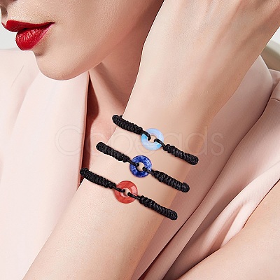 Synthetic Blue Goldstone Donut Braided Bead Bracelet BJEW-SW00047-12-1