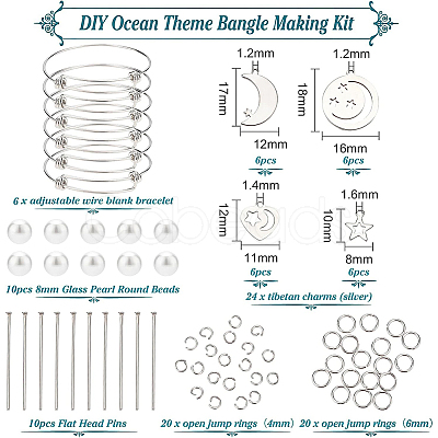 BENECREAT DIY Moon & Star Charm Bangle Making Kit DIY-BC0004-64-1