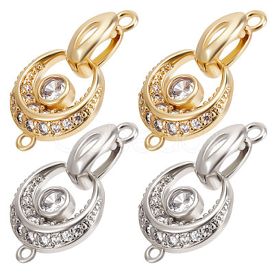 Beebeecraft 6 Sets 2 Colors Rack Plating Brass Pave Clear Cubic Zirconia Fold Over Clasps KK-BBC0005-64-1