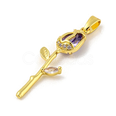 Rose Flower for Valentine's Day Golden Rack Plating Brass Micro Pave Cubic Zirconia Pendants KK-R153-01A-G-1