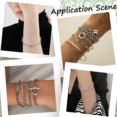 20Pcs 304 Stainless Steel Textured Paperclip Chain Bracelets BJEW-SP0001-02-1