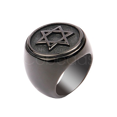 Star of David Pattern 304 Stainless Steel Finger Rings for Men FS-WGD55C6-19-1