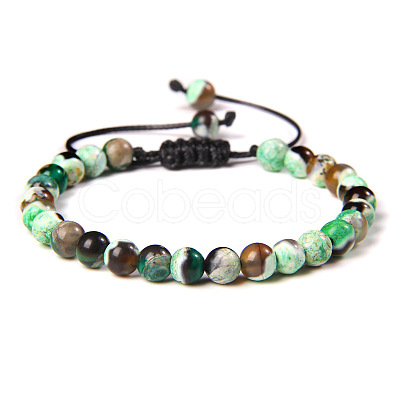 Natural Agate Round Bead Adjustable Braided Bracelets UO3136-6-1