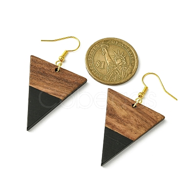 Resin & Walnut Wood Triangle Dangle Earrings EJEW-JE05505-05-1