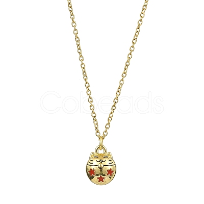 Cat Shaped Alloy Enamel Pendant Necklace NJEW-JN04613-01-1