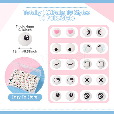 100Pairs 10 Styles Flat Round Cartoon Resin Cabochons CRES-TA0001-97-1