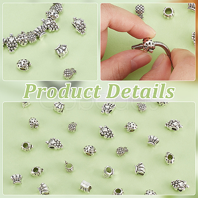 150pcs 5 styles Tibetan Style Zinc Alloy European Large Hole Beads FIND-PH0023-70-1