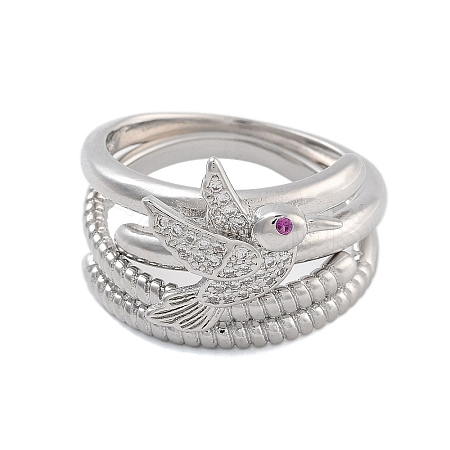 Brass Micro Pave Cubic Zirconia Bird Open Cuff Rings Set for Women RJEW-U002-11P-1
