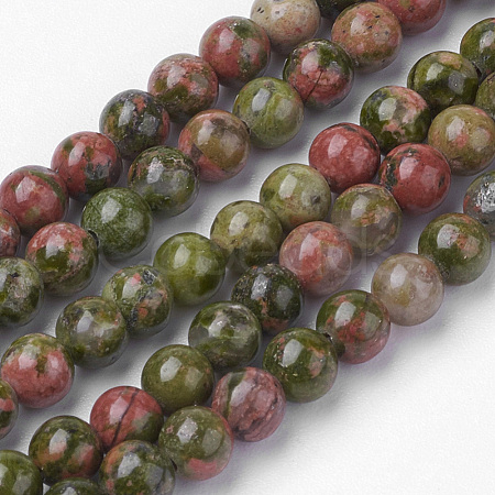 Natural Unakite Bead Strands G-G735-67-4mm-1
