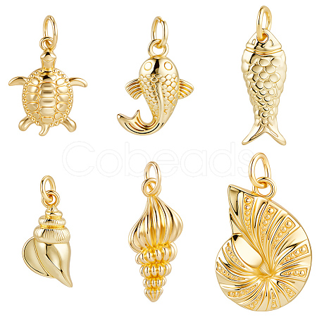 12Pcs 6 Styles Rack Plating Brass Pendants KK-BBC0023-99-1