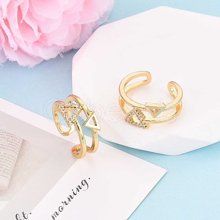 Brass Micro Pave Cubic Zirconia Cuff Rings for Women KK-T071-71G-1