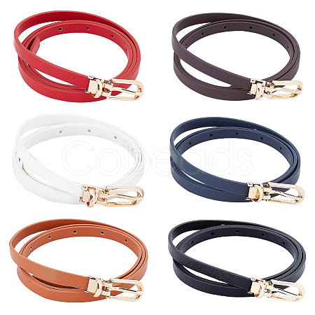 PandaHall Elite 6Pcs 6 Colors PU Leather Chain Belts with Light Gold Plated Alloy Buckle AJEW-PH0004-09-1