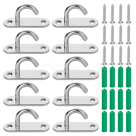 10Pcs Stainless Steel Heavy Duty Ceiling Hooks with Iron Screws and Plastic Anchors STAS-FH0002-54P-1