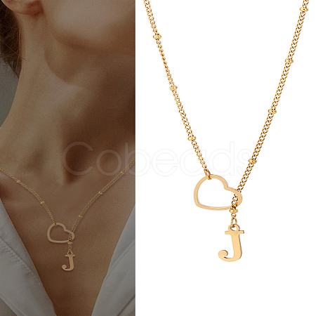 1Pc Letter & Heart Stainless Steel Lariat Necklaces for Women NJEW-LP0002-87G-J-1