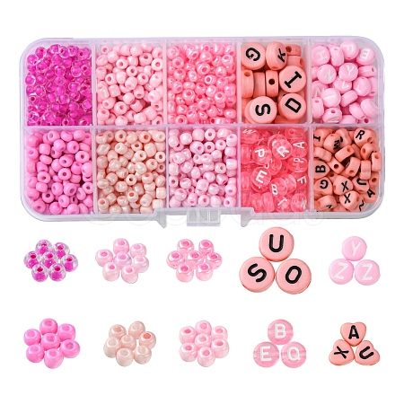 DIY Flat Round & Heart Acrylic & Glass Seed Beads Jewelry Making Findings Kits DIY-FS0006-43A-1