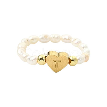Natural Freshwater Pearl & 304 Stainless Steel Bead Finger Rings RJEW-FS00001-20-1