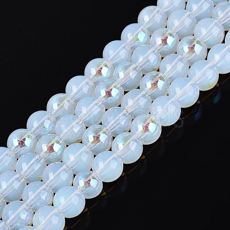 Electroplate Imitation Jade Glass Beads Strands EGLA-Q132-6MM-01B-02-1