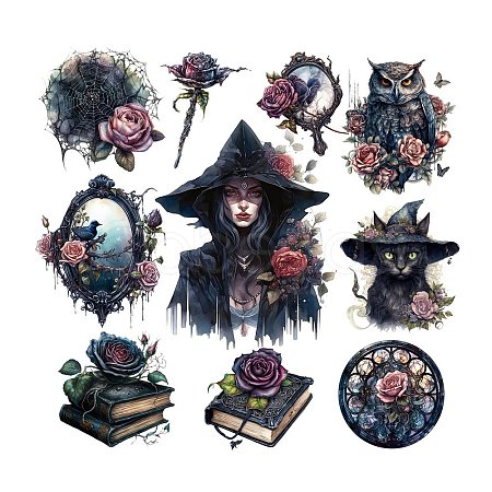 20Pcs 10 Styles Witch Theme PET Self Adhesive Decorative Stickers PW-WG64482-04-1