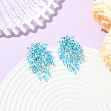 Glass Seed Braided Beaded Flower Stud Earrings EJEW-MZ00736-01-1