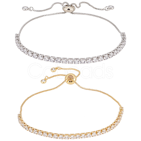 4Pcs 2 Colors Clear Cubic Zirconia Tennis Bracelet BJEW-HY0001-01-1