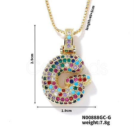 Brass Pave Colorful Cubic Zirconia Letter Pendant Box Chain Necklaces NU0575-7-1