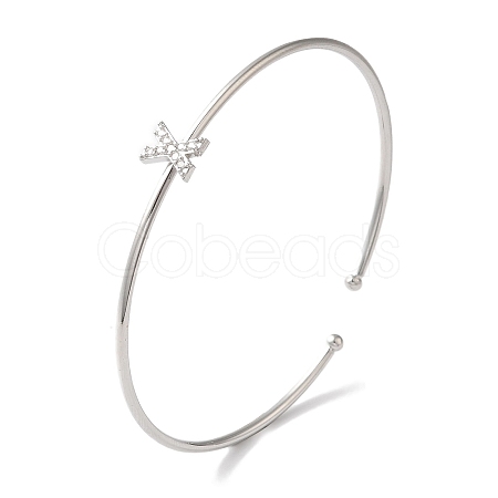 Rack Plating Brass Micro Pave Clear Cubic Zirconia Letter Open Cuff Bangles BJEW-A018-01P-X-1