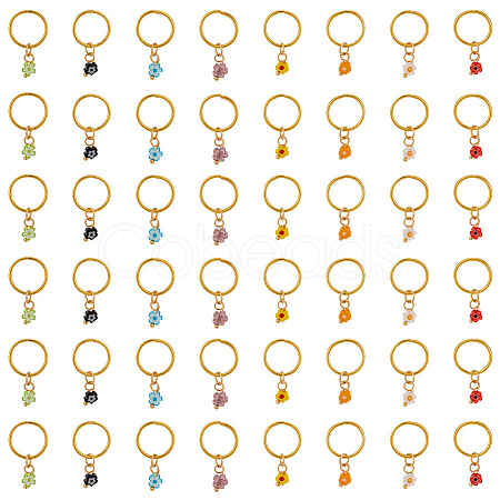 24Pcs 8 Colors Handmade Millefiori Glass & Iron Braiding Hair Pendants Decoration Clips OHAR-AB00009-1