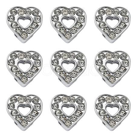 Alloy Heart Slide Charms with Grade A Rhinestones ALRI-R034-06-1