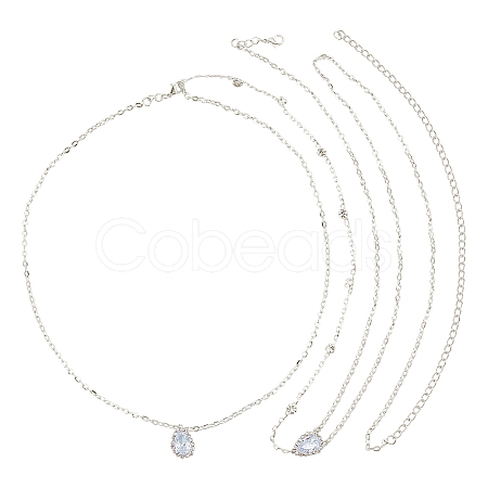 1Pc Clear Cubic Zirconia Teardrop Backdrop Necklace Body Chain NJEW-FG0001-02S-1