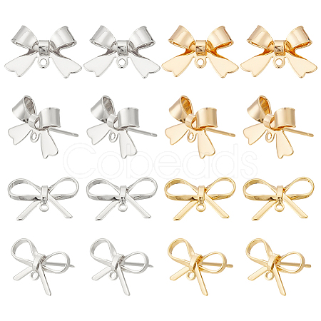 24Pcs 4 Styles Brass Stud Earring Findings KK-ME0002-44-1