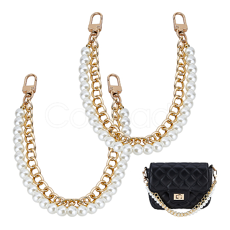 Aluminum & White Plastic Imitation Pearl Double Layer Decorative Purse Chains FIND-WH00670-127B-1