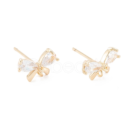 Brass Micro Pave Clear Cubic Zirconia Stud Earring Findings X-KK-D063-15G-1