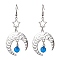 Antique Silver Alloy Star & Moon Dangle Earrings, with Glass Beads, Dodger Blue, 70.5x32.5mm