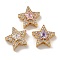 Brass Micro Pave Cubic Zirconia Beads, with Glass, Mixed Color, Star, Real 18K Gold Plated, 11x12x6mm, Hole: 1mm