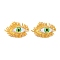 Plastic Eyes Stud Earrings, Golden Alloy Earrings, Green Yellow, 34.5x23mm