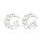 Long-Lasting Plated Brass Pendants, Cat with Moon, Platinum, 21x19x0.3mm, Hole: 1mm