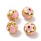 Hollow Alloy Beads, with Enamel, Rondelle with Flower, Matte Gold Color, Pink, 14x13mm, Hole: 2.5mm