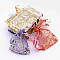 Gold Stamping Rose Flower Rectangle Organza Gift Bags, Jewelry Packing Drawable Pouches, Mixed Color, 9x7cm