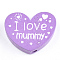 Natural Wood Beads, Dyed, Heart with Word I Love Mummy, For Mother's Day Jewelry Making, Orchid, 23x29x7mm, Hole: 2.5mm